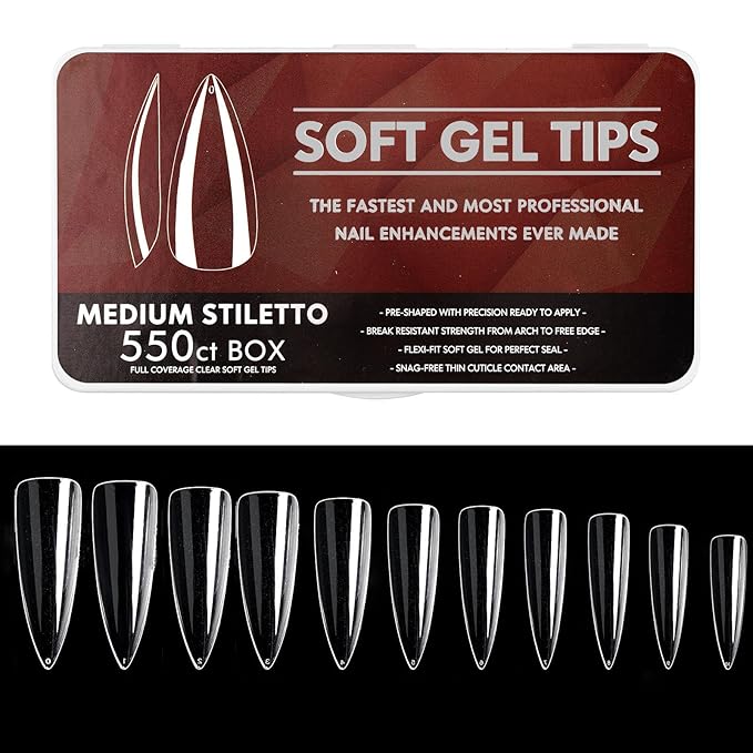 Soft Gel Curved Nail Tips, Full Cover Clear Gelly False Nail, Half Matte Acrylic Fake Nail, Press on Nail Tips Set for Extension, Home DIY Salon Manicure Nail art (Eagle Claw, 550PCS)