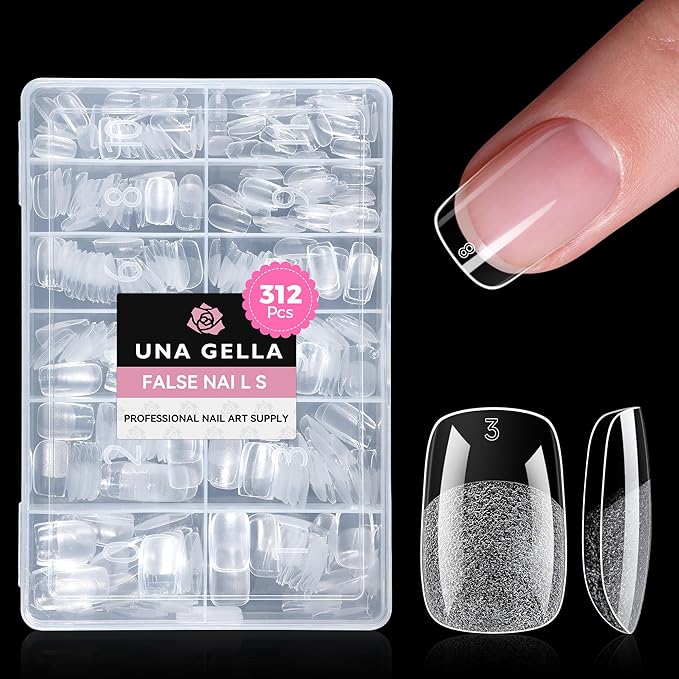 UNA GELLA Short Square & Squoval Gel Nail Tips 312pcs Short Round Square Press on Nails Pre Etched Soft Gel Fake Nails Full Cover For Nail Extension Home DIY Salon 12 Sizes