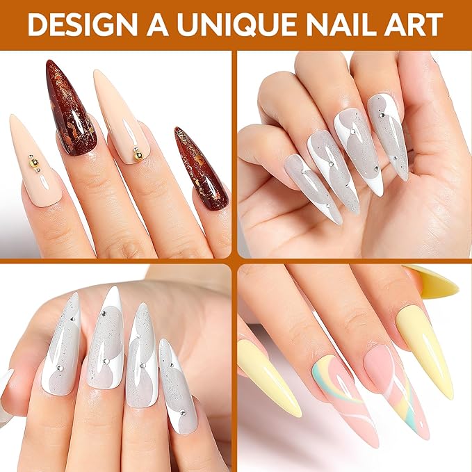 Nicedeco Gel Nail Tips Long Stiletto Shape Nails, 504Pcs Clear Soft Tips Full Cover False Nails for Gel Nail Extensions Press on Nails - 012
