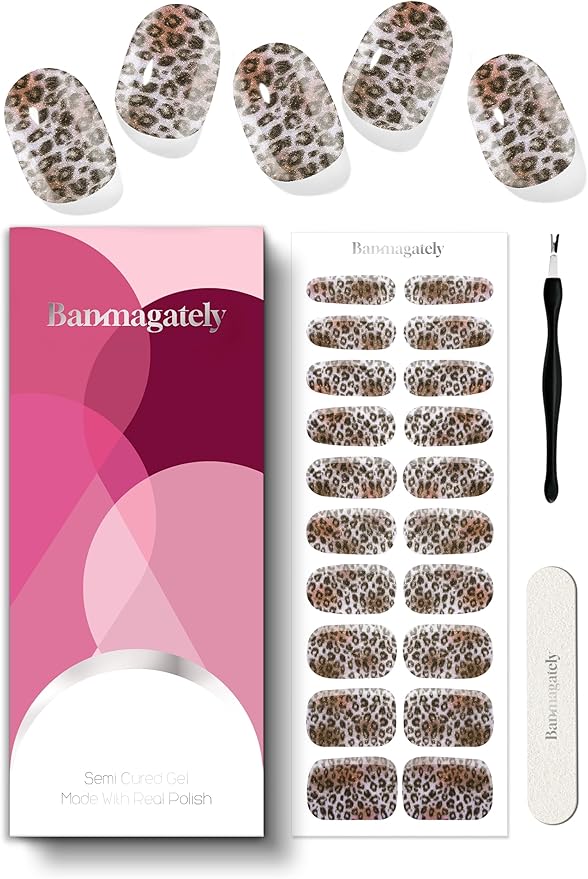 Semi Cured Gel Nail Strips, 20Pcs Long Lasting Salon Quality Wraps, Easy Apply & Remove Gel Nail Stickers with UV Light (Gilded Catalyst)