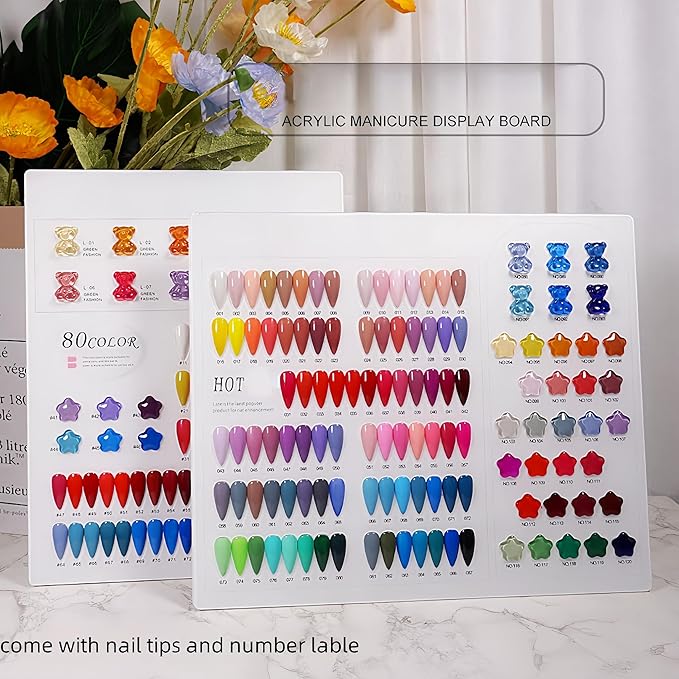 Acycoin2A Acrylic Nail Polish Color Display Board Book Nail Design Chart with 2 Styles Nail Tips Card Board Salon Showing Shelf (120 Colors)