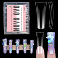 NOVO OVO 120 pcs Extra Long Duck Nail Tips Full Cover for Acrylic, Clear XL XXL Flare Feet Nails Press On, Y2K Vibe Wide French Soft Gel False Nail Extension for Art Salon x 12 Sizes in Box