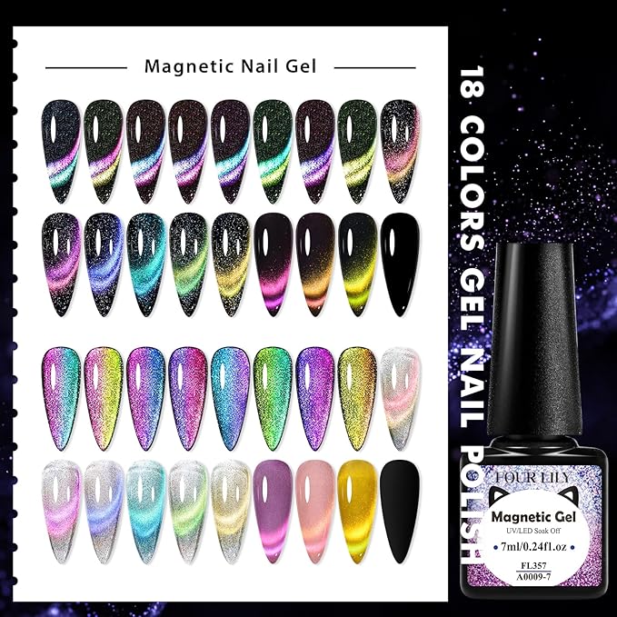 Cat Eye Gel Nail Polish Set, 18 Colors Magnetic Gel Polish Kit 9D Reflective Neon Light Strip Cateyes Nail Polish Chameleon Galaxy Glitter Effect Salon Gel Manicure Nail Art DIY at Home