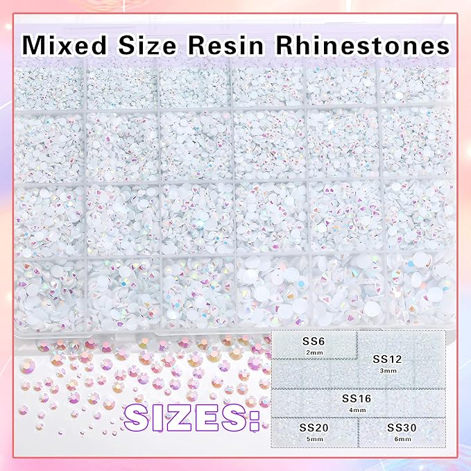 RODAKY Resin Jelly Rhinestones for Crafting Bedazzling,2-6MM Rhinestones for Nails Art,Jelly White AB Nail Rhinestone and Gems,Nail Diamond Flatback Gems Crystals Charms for Nail Design DIY Makeup