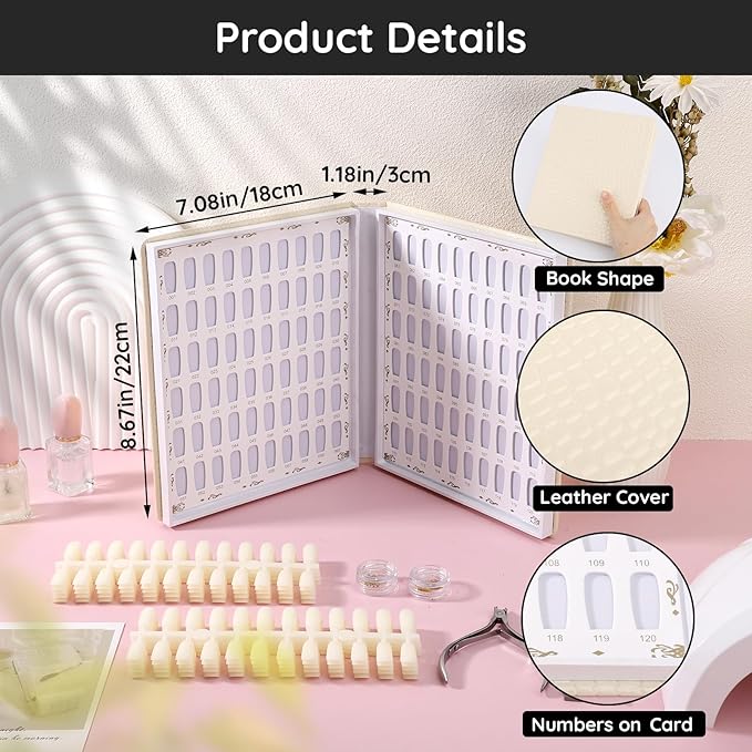 Segbeauty 120 Colors Nail Polish Display Book, Nail Color Chart with 120 False Nail Tips, Professional Nails Gel Card Board Nails Salon Practice Design Display Chart for DIY Fingernail Art