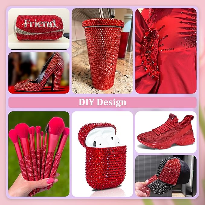 Resin Rhinestones for Crafting, 2 Boxes Red Flatback Crystals for Bedazzling Crafts DIY Nail Art Decoration, Non Hotfix Bulk Gems for Tumbler Shoes Clothing Fabric Face Makeup