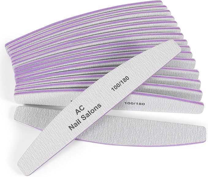 Nail File: 100/180 Gritfor Nails, 10 Pcs Zebra Doubled Sides Coarse Finger Nail Filer for Acrylic and Extension Gel Removal Manicure Kit Salon Home Use Nail Files (Halfmoon, Count, 25, 100/180 Grit)