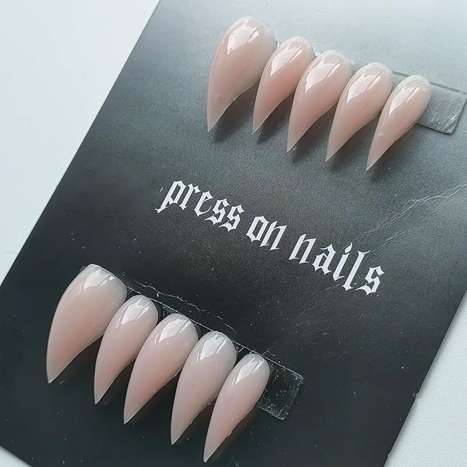 Luxury Press on Nails Medium Curved Stiletto Handmade Eagle Claw Unique Reusable ABS Material Fake Nails Dragon Cat Claw False Nails with Designs Nude Glossy Glue on Nail Thick Acrylic Nail(M)