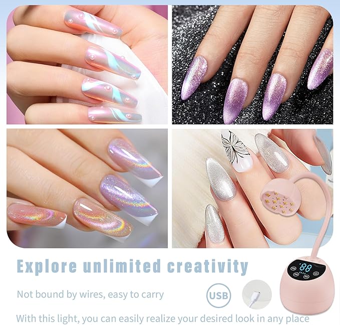 U V LED Nail Lamp, 36W Mini Cordless Gel x Nail Lamp Flash Cure, Auto Sensor Gooseneck Portable USB Gel Nail Dryer U V Light with 3 Timers and LCD Display for Home DIY, ML-10007
