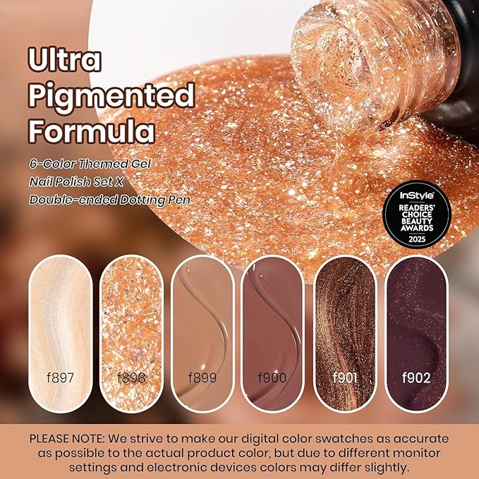 beetles Gel Nail Polish Set - Brownie Bliss 6 Colors Nail Polish Set Light Dark Brown Nail Kit Pearl Shimmering Soak Off UV LED Lamp Needed Manicure DIY Home Gift for Women Girls