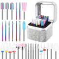 30PCS Nail Drill Bits Set with Holder Case, 3/32 Inch Professional Efile Cuticle Nail Bits for Nail Drill, Ceramic Diamond Carbide Drill Bits for Acrylic Gel Removal Polish Nail Tech