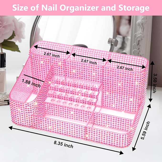 CGBE Nail Drill Holder, 28 Holes Drill Bit Holder for Nails, Professional Nail Tool Organizer, Nail Desk Organizer for Nail Tech, Nail Salon DIY Use - Diamond Pink (Not Including Nail Drill Set)
