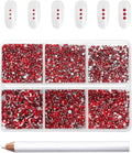 Beadsland 7200pcs Flatback Rhinestones,Red Rhinestone Nail Gems Round Crystal Rhinestones for Crafts,Mixed 6 Sizes with Wax Pencil Kit, SS3-SS10,Siam