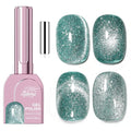 Green Cat Eye Gel Nail Polish with Magnetic Stick - 12ML Glitter Magnetic Nail Polish for Multiple 3D Effects, Soak Off UV LED Gel Polish for DIY Manicure Salon Gifts for Women