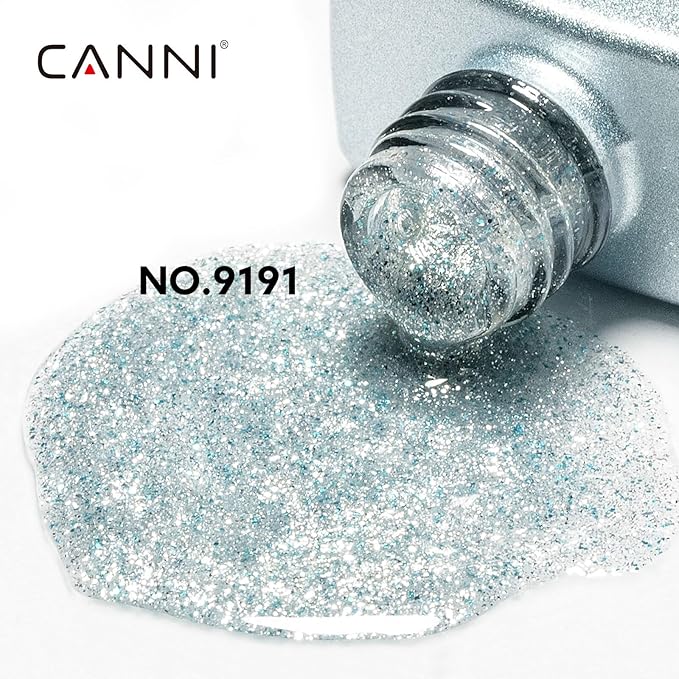 CANNI Glitter Blue Gel Nail Polish, 1Pcs Blue Sparkly Gel Polish Shiny Glitter Color Soak Off U V Nail Manicure Salon DIY at Home