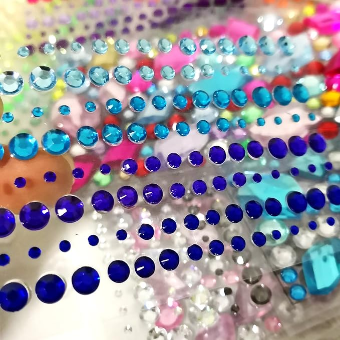 2800PCS 25 Sheets Self-Adhesive Jewel Stickers Rhinestones Jewels Rhinestone Stickers DIY Gem Rhinestone Multi Color Gemstone Embellishments Assorted for Makeup, Festival, Crafts & Embellishments