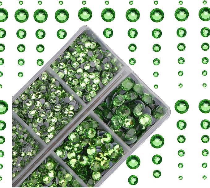 4000pcs Mixed Size Hot Fix Round Crystals Gems Glass Stones Hotfix Flat Back Rhinestones (Peridot)
