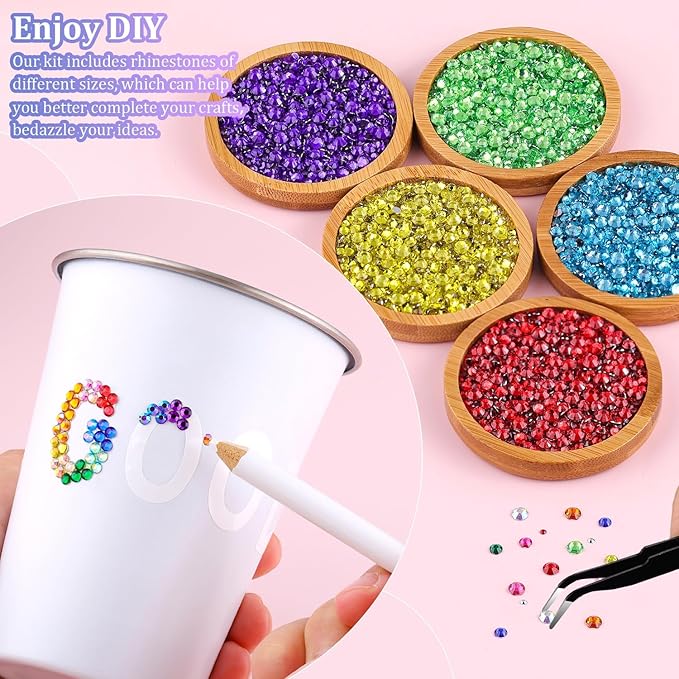 Resin Rhinestones for Bedazzling with Tweezers, 12000Pcs Multicolor 3/4/5mm Rhinestones for Crafting with 3Pcs 10ml B7000 Jewelry Glue for DIY Crafts Clothing Tumblers Shoes Fabric Nail Art