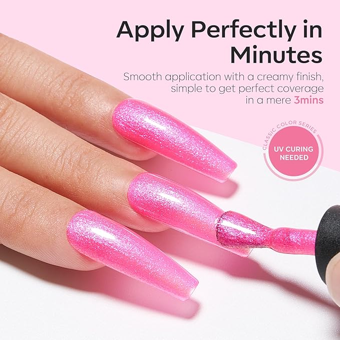 modelones Gel Nail Polish Set, 6 Colors Valentine's Day Pink Gel Polish Glitter Hot Pink Purple Shades Mermaid Love-heart Glitter Gel Polish Shimmer Galaxy Soak Off Nail Art DIY Gift For Women Girl