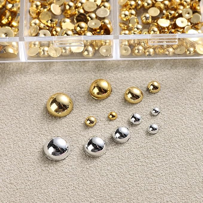 Nail Charms Jewels Manicure Kit with Magnetic Pen Pickup Pencil and Tweezers, Gold Silver Mini Metal Caviar Nails Beads and Flatback Half Round Beads Nail Gems for Nail Art Decor