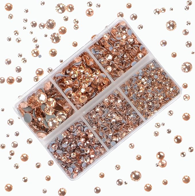 4000Pcs Mixed Size Hot Fix Round Crystals Gems Glass Stones Hotfix Flat Back Rhinestones (Champagne)