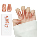 Brown Cat Eyes Press On Nails,12 Sizes-24 Pcs Soft Gel Light Brown Medium Coffin Fake Nails Kit with Nail Glue, Natural Reusable Stick On False Nails for Women and Girls (Skycloud Brown Nails) SK0826