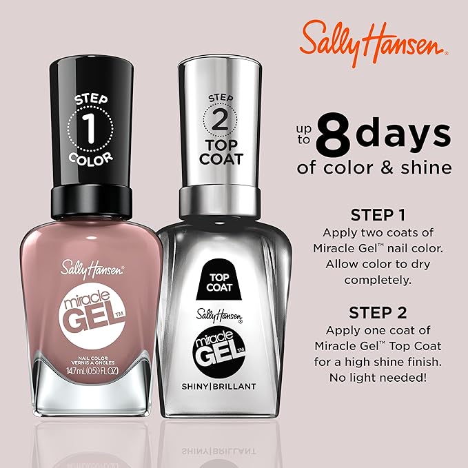 Sally Hansen Miracle Gel Salon Quality Nail Polish | Gel-Like Formula, Two-Step System, No UV Light Needed, Long Lasting | Semi-opaque | 494 Love Me Lilac | Dusty Lilac Nail Polish