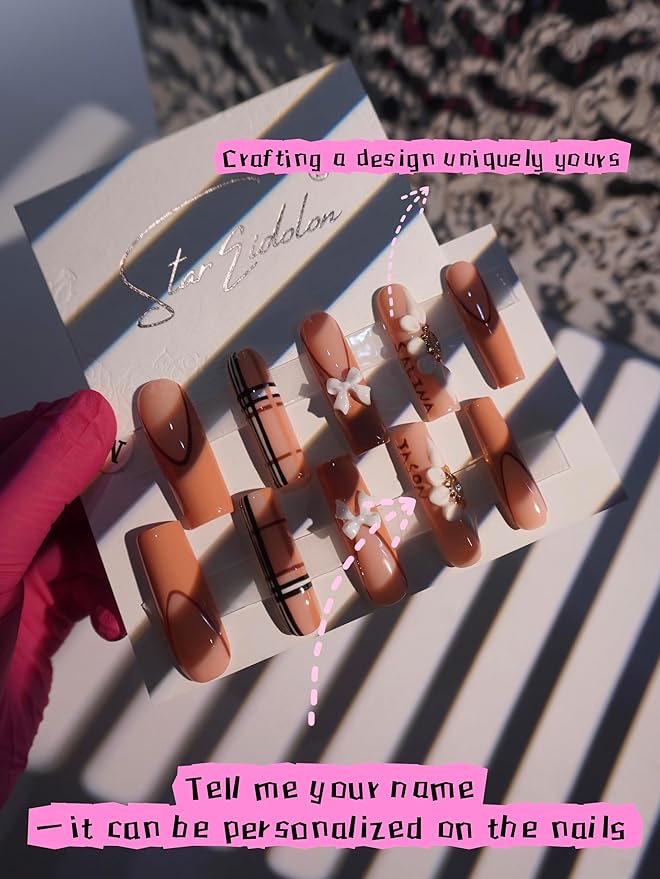 HAND-PAINTED White Press Ons Neon Small Press on Nails Long French Press on Nails Coffin Medium Short Nail art Fake Nail Art Kit with 7g Glue on Nails Handmade Almond Square Nails (TJ-5, Large)