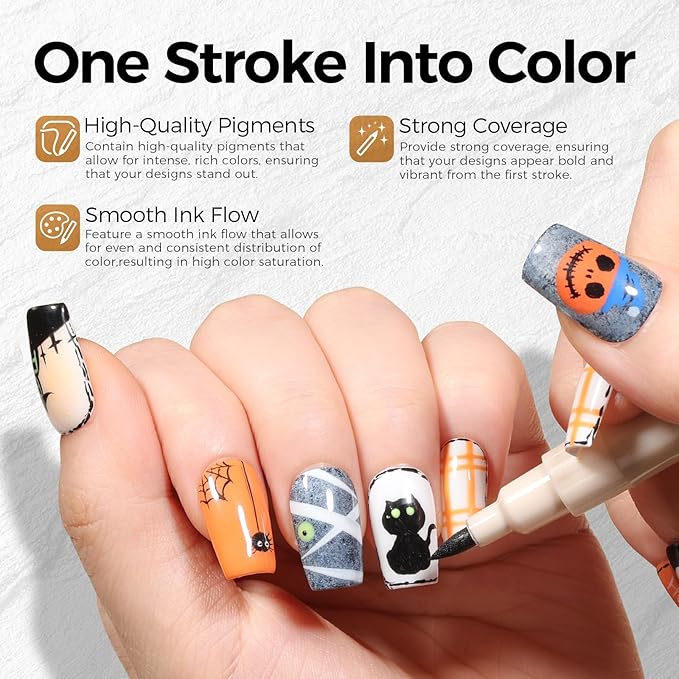 24 Colors Nail Art Pens Set, Professional Nail Polish Markers with Fine Tip & Dotting Brush, MarkerPen Quick-Drying 3D Acrylic Paint for DIY Nail Art Design, Home and Salon Manicure Tools