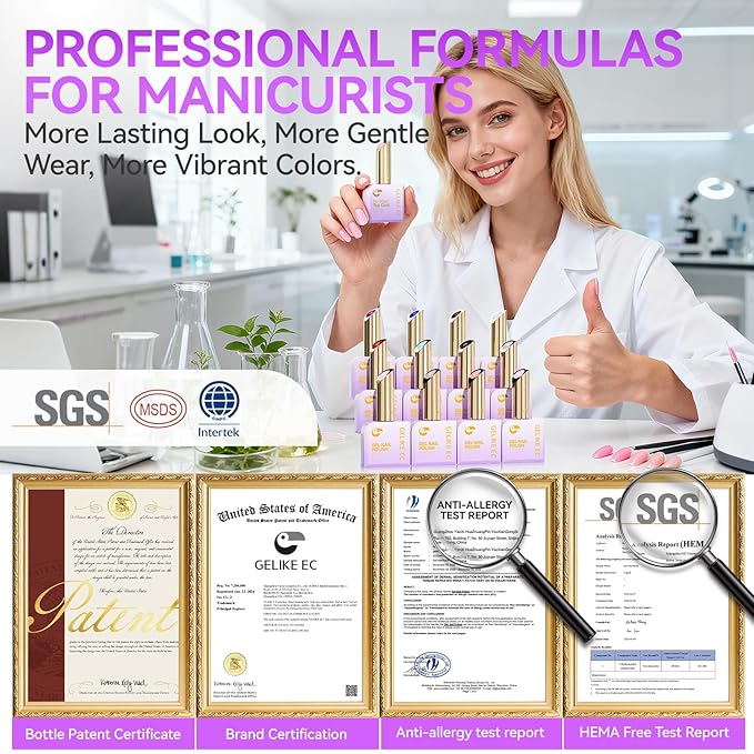 gelike ec Gel Nail Polish Set: 16ML 12 Colors Kit HEMA & TPO Free Hypoallergenic Formula Professional Soak Off UV LED Gel Polish for Natural & Fake Nails