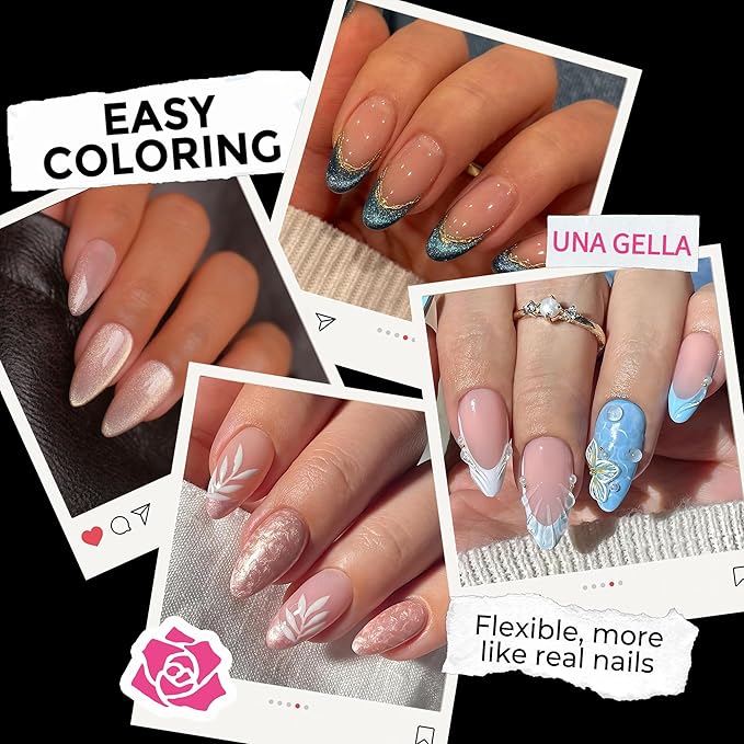 UNA GELLA Almond Nail Tips 216pcs Medium Almond Press on Nails Pre-Shape Gel Fake Nails for Full Cover Acrylic French False Nails for Nail Extension, DIY Salon 12 Sizes Gelly Tips
