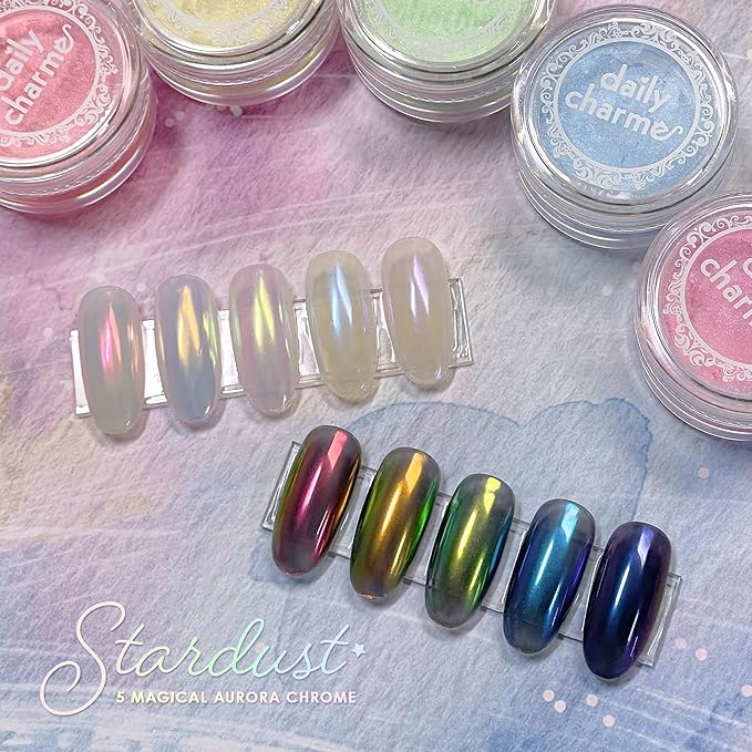 Daily Charme Stardust Chrome Powder (Sapphire) 1g, Iridescent Nail Chrome Powder, Holographic Effect Vibrant Chrome Powder Pigment for Nails, Home DIY/Nail Salon Manicure