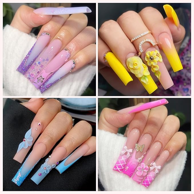 UNA GELLA XXL Long Square Nail Tips No Need File 216pcs Extra Long Straight Square Gel Nail Tips No C Curve Full Cover Press On Nails Clear Gel Extensions 12 Sizes