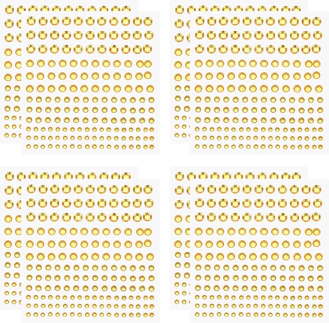 PATIKIL 1320 Pcs Acrylic Gem Sticker, 4 Size 3/4/5/6mm Self Adhesive Rhinestones Face Gem Stones Bling Jewelry for Nail Art Craft Clothes DIY Makeup Decoration Party, Gold Yellow