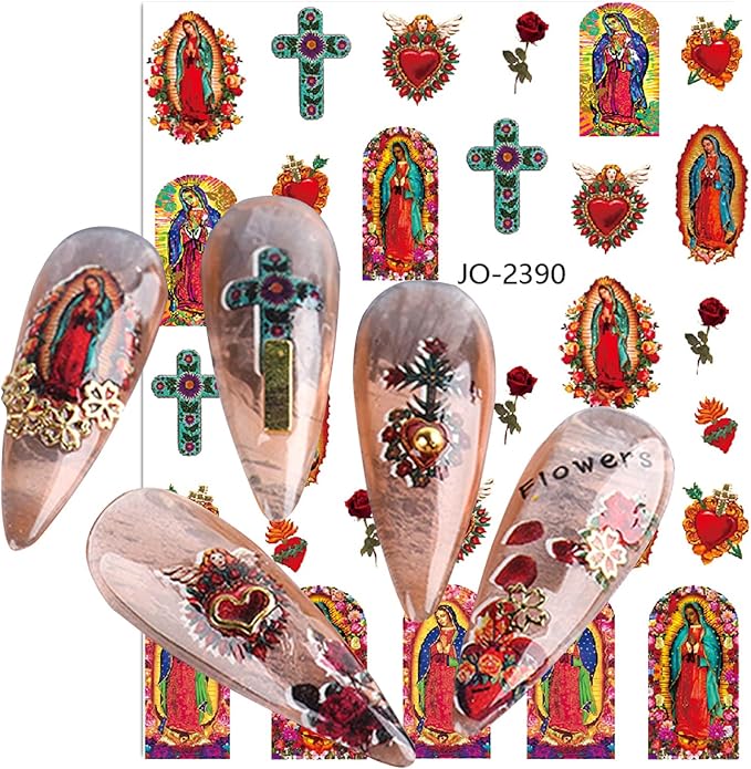 God Jesus Nail Art Stickers Decals, Christ Virgin Maria Love Cupid Angel Satan Nail Self-Adhesive Sticker Designs, Holographic 3D Angel Nail Transfer Decal for Women Girls Manicure Tips Decorations