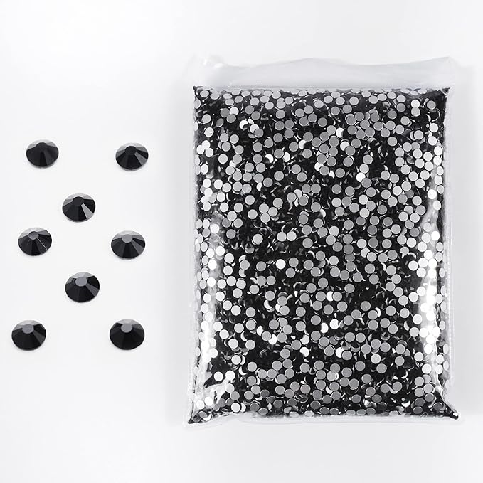 SS3-SS20 Crystal Glass Rhinestone Round Shape Flatbase Strass for DIY Nail Art Decorations Craft Making 14400PCS/Bag (SS16：3.8-4.0mm, Black)