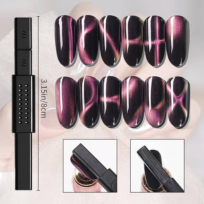 Cat Eye Magnet for Nails Set:15PCS Cateye Gel Nail Polish Magnet Wand , Polish Cateye Magnetic for Nails, Cat Eye Magnetic Sticks Nail Art Design Tools