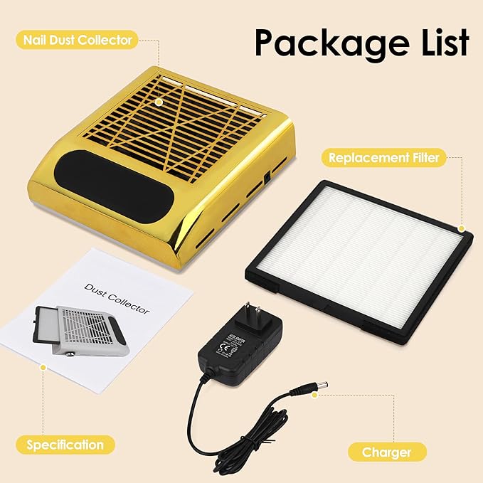 CoFashion 80W Suction Dust Collector for Acrylic Nails - Professional Extractor Fan for Manicure Salon - Dust Collector When Using Drill & File