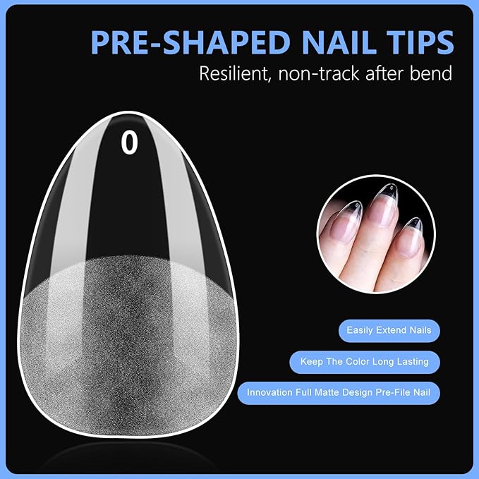 Almond Nail Tips Press on Nails, Fake Nails for DIY Home Nail Art, Long Full Cover Acrylic Nail Tips 600Pcs, Semi - Matte Finish for Salons & Gifts - Viywicz