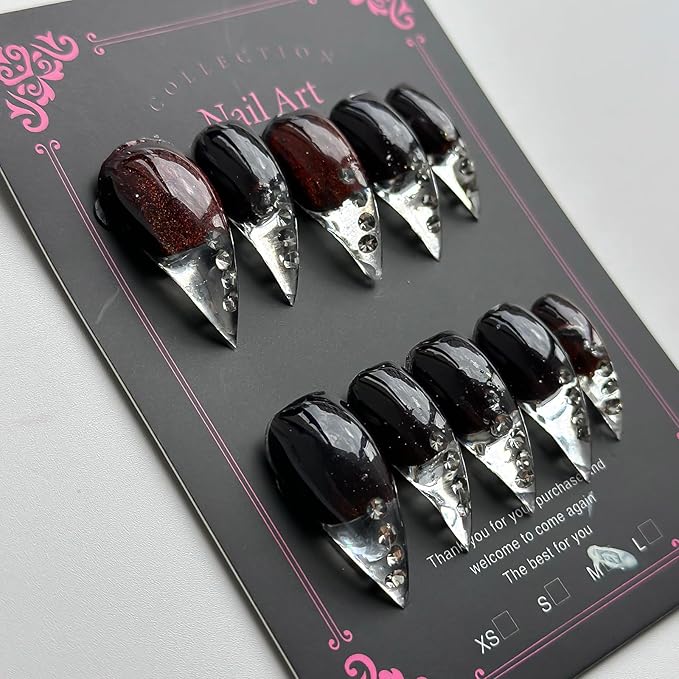 Halloween Press on Nails Luxury Medium Stiletto Handmade Eagle Claw Reusable ABS Material Curved Fake Nails Glitter Spider Rhinestones Design Cat Claw Glossy Glue on Nail Thick Acrylic Nails(S)