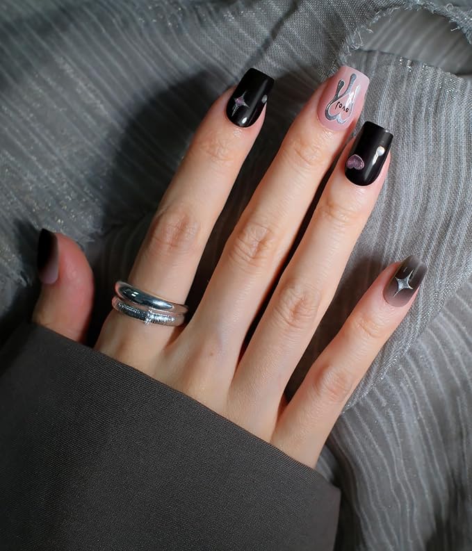 Nail Polish Strips (No UV Lamp Needed) - 22 Pcs Salon Quality Gel Nail Stickers - Long Lasting Wraps (Heartbeat on Black)