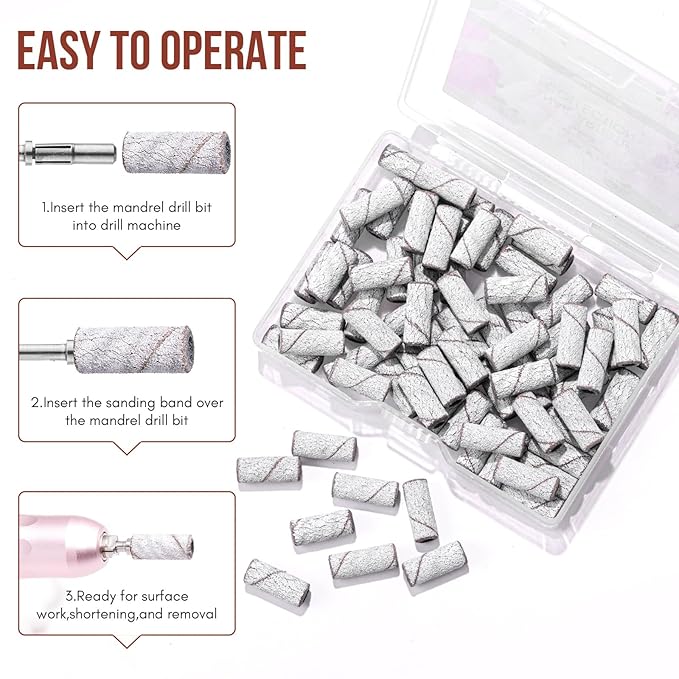 Makartt Sanding Bands for Nail Drill:50 Pcs Small Nail Sanding Files With 2025 Upgrade Design 3.1mm Mandrel Bits,180 Medium Grits (White, #180)