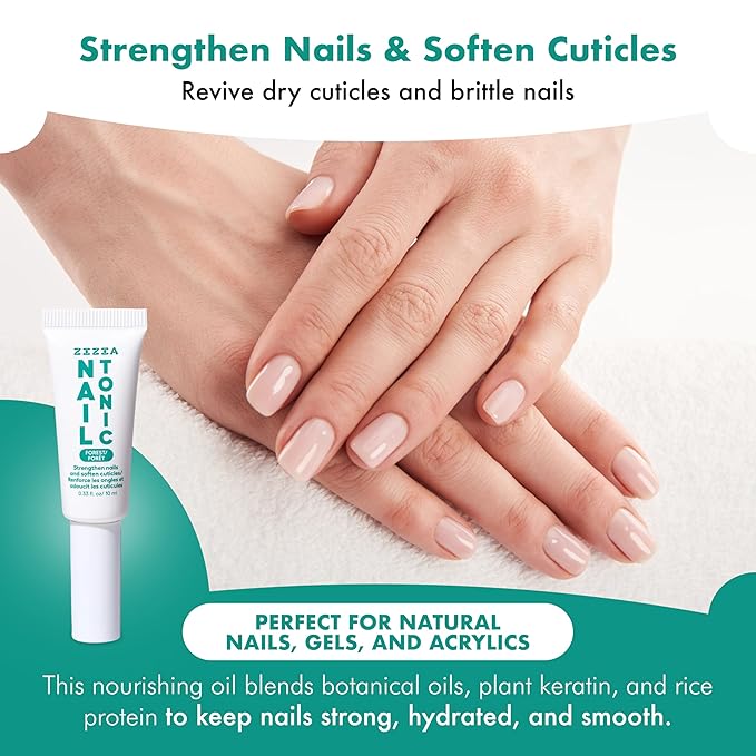 Zizia Forest Nail Tonic – Nail and Cuticle Oil with Squalane, Rice Protein, Jojoba – Natural Hinoki, Cedar, & Cypress Scent – Vegan, Cruelty Free Formula – Travel Essentials - 0.33 fl oz (10 ml)