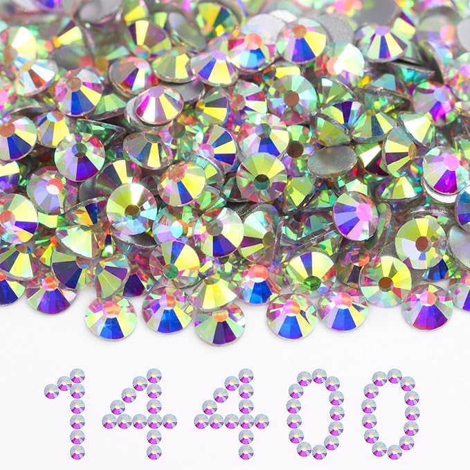 Flatback Rhinestones Bulk, 14400PCS Crystal AB Rhinestones for Clothes DIY Decoration Crafts, Crystal AB, SS20, 4.6-4.8mm
