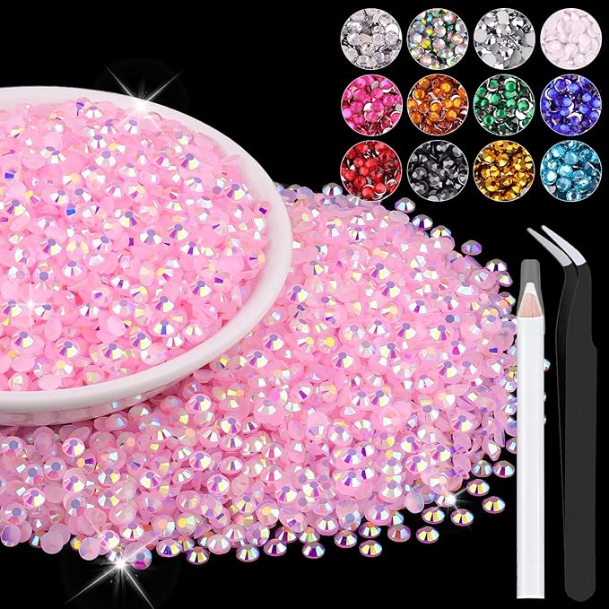 12000PCS 2mm Resin Jelly Rhinestones in Bulk (Light Pink AB), Bedazzling Flatback Crystals Rhinestones for Crafting DIY Nail Decoration, Gems Diomand Charms for Tumbler Shoes Clothing Fabric