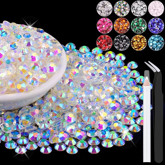1500PCS 6mm Resin Jelly Rhinestones in Bulk (Transparent AB), Bedazzling Flatback Crystals Rhinestones for Crafting DIY Nail Decoration, Gems Diomand Charms for Tumbler Shoes Clothing Fabric