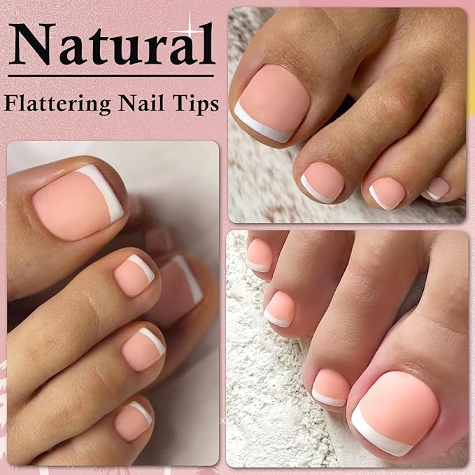 300pc French Tips Press on Toenails Women Fake Toes Nail Tips, Nude Pink Glue on Toe Nails Press ons Fake Toenail Soft Gel False Toe Nail Artificial Toe Fake Nail Tip for Acrylic Toenail Extension