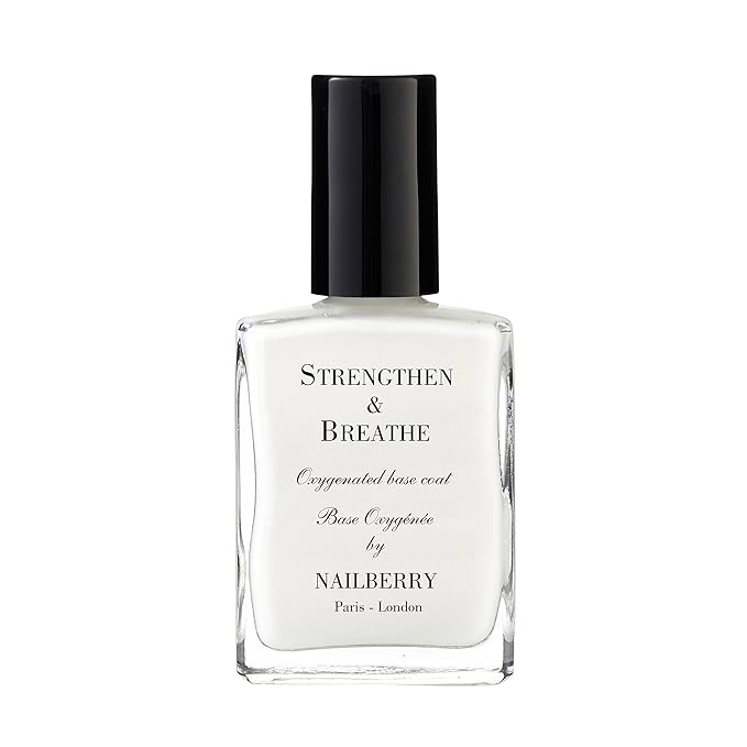 Nailberry Strengthen & Breathe Oxygenated Base Coat and Nail Strengthener | 2-in-1 Nail Treatment | Boosts Nail Condition and Strength | Vegan | Certified Halal and Cruelty Free | 12-Free | 15 ml