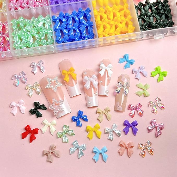 Multi-Colored Bow Nail Charms, 28 Grids Bows Nail Art Studs for Acrylic Nails, 3D Resin Bow Bowkont Nail Art Charms, Colored Bows Nail Art Charms Jewelry for Nails DIY Y2K