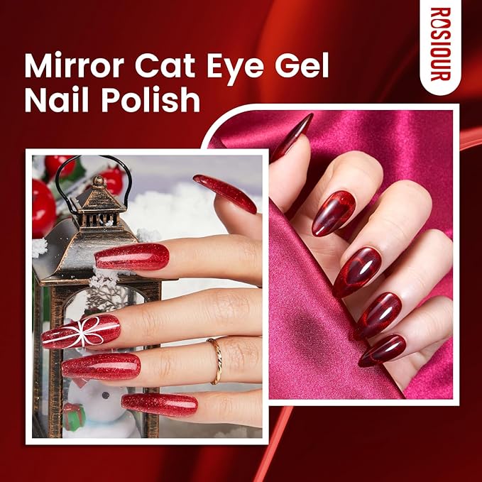 Hema Tpo Free Fall Winter Gel Nail Polish Set - 30Pcs 18ML Red Cat Eye Burgundy Glitter Gel Polish Set with Matte & Glossy Base Top Coat, Primer, Blooming Builder for Women Girls DIY Manicure Gift